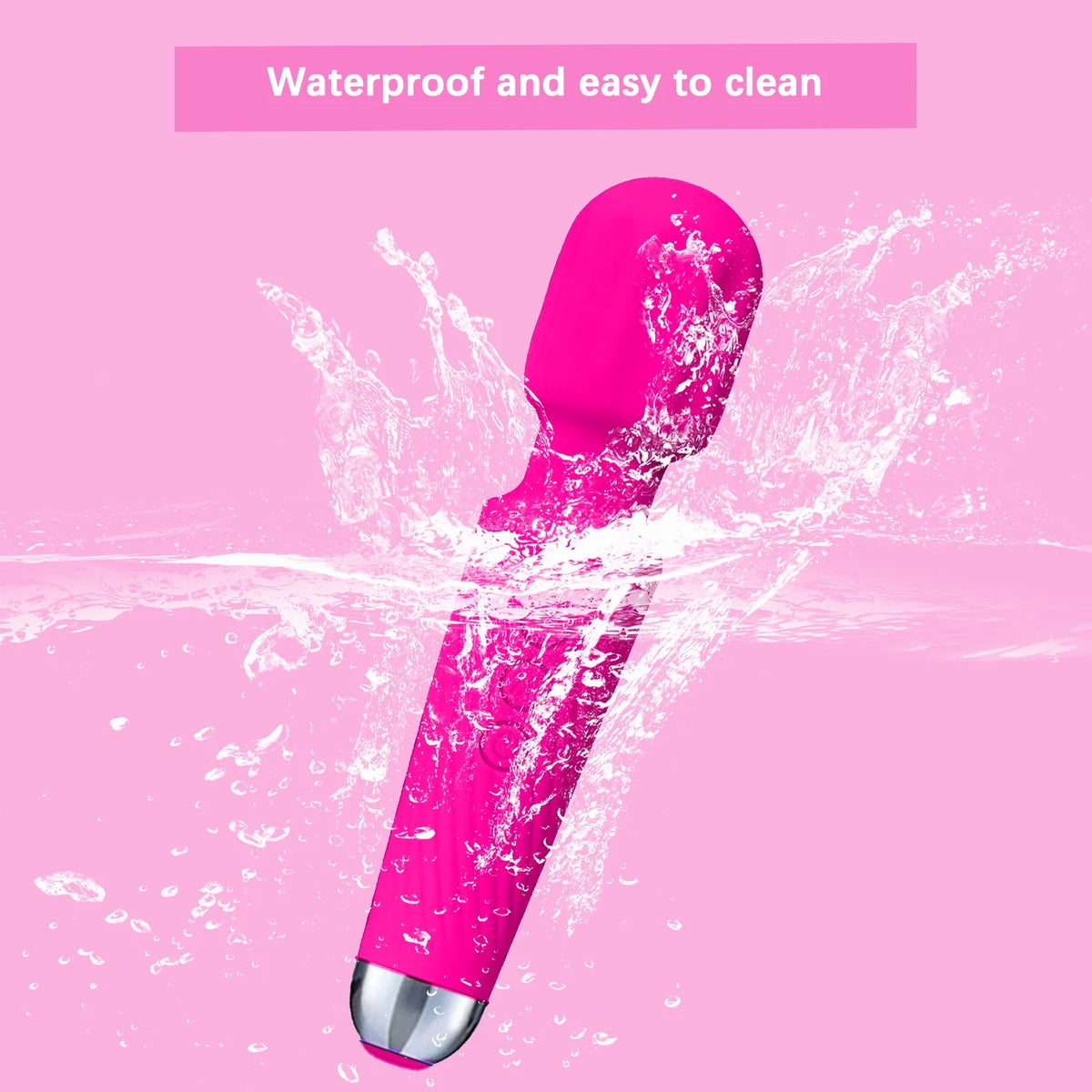 Waterproof Body Massager Wand Vibrator (Rose Red - 20 Modes 8 Vibrations)