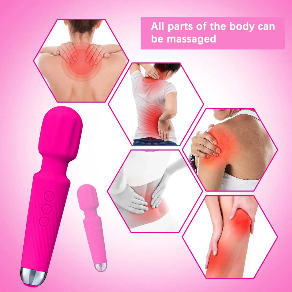 Waterproof Body Massager Wand Vibrator (Rose Red - 20 Modes 8 Vibrations)