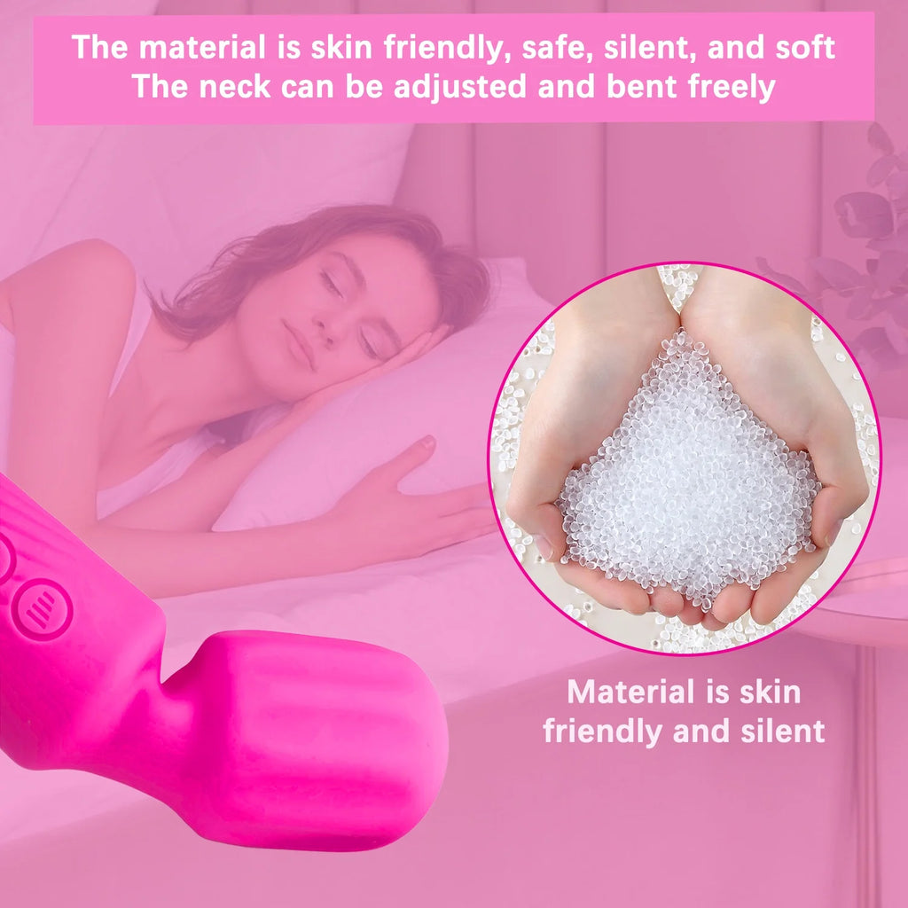 Waterproof Body Massager Wand Vibrator (Rose Red - 20 Modes 8 Vibrations)